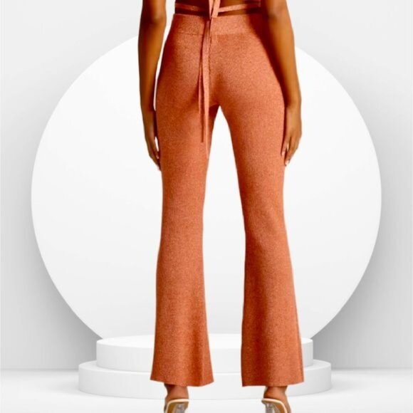 NWT NY & Co Gabrielle UnionFired Brick Shimmery Metallic Flare Pant XL - Picture 4 of 7